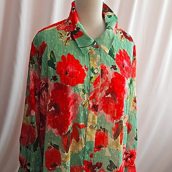 Susan Graver L nwot Button down tunic jacket flared elastic sleeves - Picture 1 of 9
